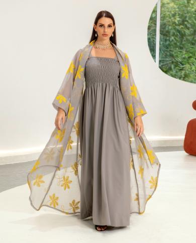 עבאיה פתוחה עם שמלה פנימית חליפה תואמת סטים מוסלמיים 2 חלקים איסלאם ערבי בגדי מסיבת אבאים לנשים דובאי מרוקה
