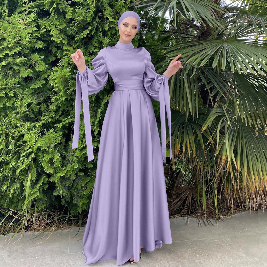 satin muslim dress Women Satin Dress Plain Kaftan Abaya Muslim Robe Islamic Robe Ramadan Gown Eid