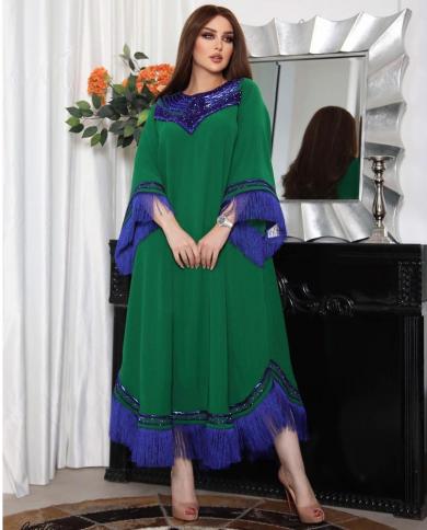 שמלת אבאיה אלגנטית לנשים פאייטים אופנה ציצית מסיבת שרוולים ארוכים שמלות רשמיות רמדאן מוסלמי ביגוד אסלאמי ka
