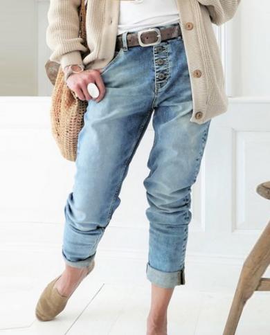 מכנסי גינס אופנה לנשים מותן גבוה 2023 מכנסי גינס קזואל רחוב מרובי כפתורים מכנסיים ישרות לנשים רפויים אמא