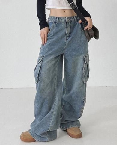 Women's Vintage Low Waist Side Cargo Pocket Jeans