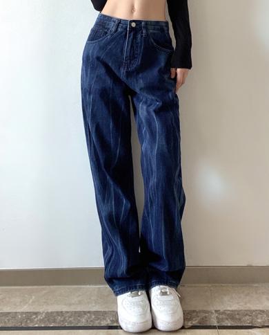 מכנסי גינס דקים מותניים גבוהים 2023 בגדי עבודה ישרים קזואל רטרו כחול מכנסי גינס מטען גינס גינס ישר רגל w