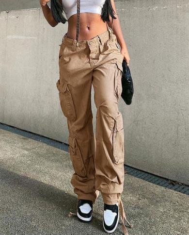 בגדי רחוב רופפים מותניים נמוכים וינטג רב כיסים גינס מטען 2023 נשים מכנסיים מטען קזואל גינס רגליים ישרות wo