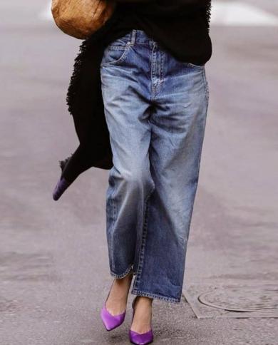 מכנסי גינס אמצע מותן נשים רטרו גינס מכנסיים רחבים אופנה חדשה מכנסי רחוב רפויים מכנסי אמא מכובסים סתיו