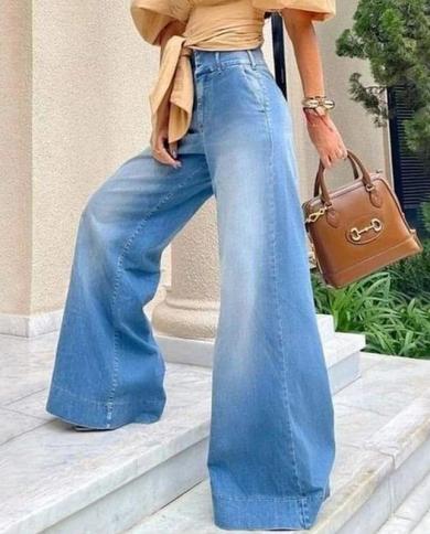 גינס גינס נשים אופנה מכנסיים מתרחבים 2023 חדש מולבן גינס רחב רגליים בגדי רחוב נשים מכנסי גינס מכובסים כחול ארוך