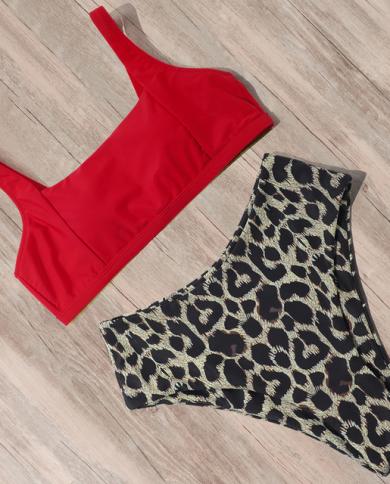 RUUHEE Leopard Knotted Two Piece High Waisted Swim Set With High