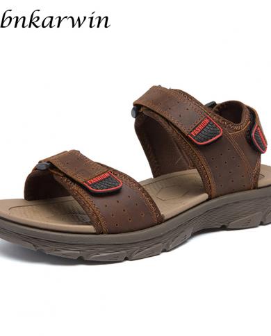 אבנקרווין קיץ קזואל גברים סנדלי חוף מעור אמיתי נעליים פתוחות נושמות דרופשיפינג קל משקל