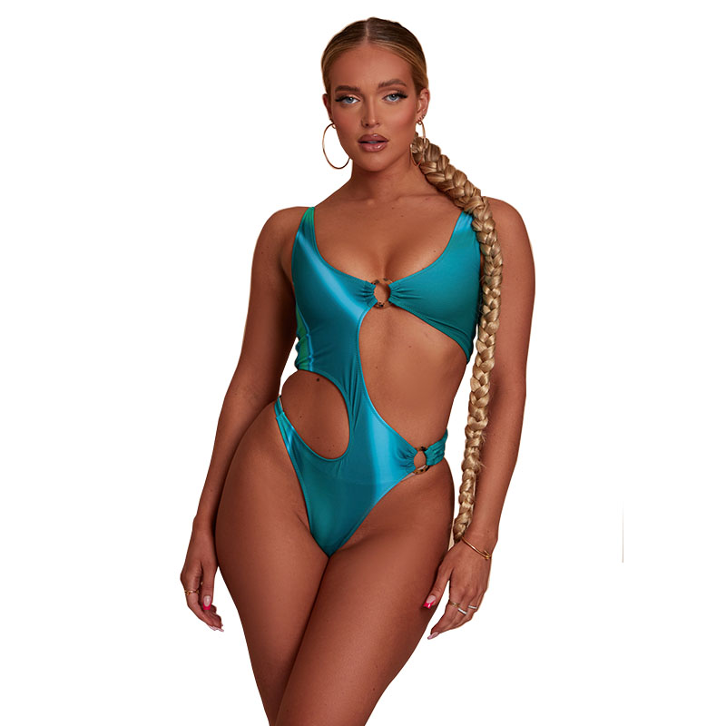 2023 Bikini Solid Hollow Out One Piece Swimsuit Female Swimwear