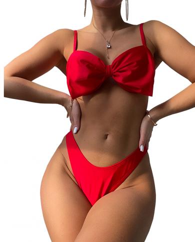 2023 סטים של ביקיני שני חלקים קשת אדומה בגזרה גבוהה בגדי ים נשים חוטיני biquini mujer בגדי ים מפוצלים בגד ים לרחצים