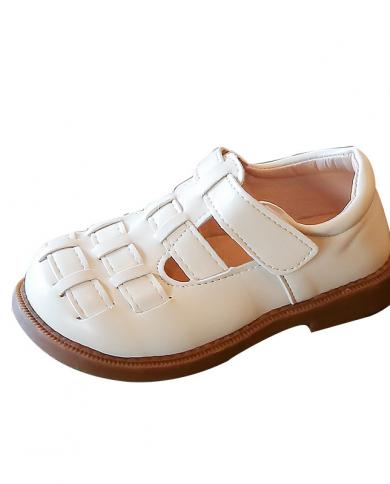 2023 אביב קיץ ילדים נעלי עור t רצועה בנות סנדלים חלולים בנים נעלי קזואל ילדים אריגה שטוחות פעוטות