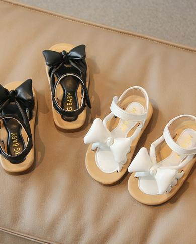 סנדלים לפעוטות בנות קשר פרפר נעלי חוף לילדות נעלי קיץ לילדים נעלי מעצבים נסיכה סנדלים שטוחים שחורים