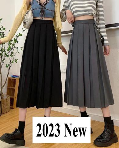 lucyever fashion חצאיות קפלים נשים 2023 אביב חצאית מותן גבוהה לנשים allmatch חצאיות אלין בסגנון קולג