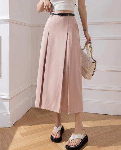 2023 Summer New Fashion Women Midi Skirt Ladies Elegant Asymmetrical High  Waist Skirts Female Casual Mid Length Skirts