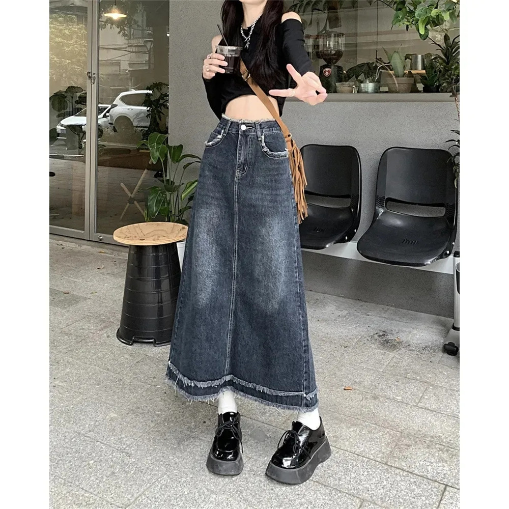 Women's High Waisted Jean Skirt Washed Distressed Split Button Up Denim  Midi Skirt Stretchy Casual Long Skirts - Walmart.com