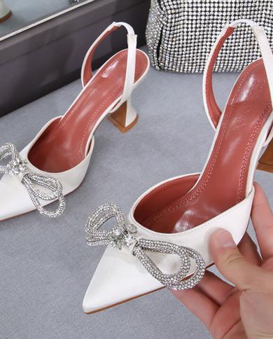 ריינסטון נעלי עקב גבוהות slingbacks נעלי סאטן נעלי עקב slingbacks נעלי rhinestone