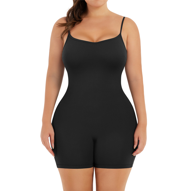 Bodysuit Shapewear Fajas Colombianas Seamless Spaghetti Strap Tummy Control Body  Shaper Padded Bra Rompers Jumpsuit Butt size XXL Color Black