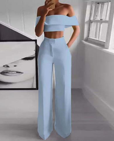 סרבל נשים 2022 קיץ חדש ללא שרוולים עם עיצוב כיס מכנסיים ישרים סט בצבע אחיד