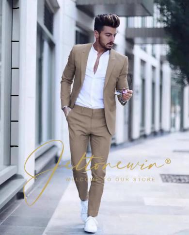 Suits Men 2 Pieces Peaked Lapel Blazer Pants Casual Street Male