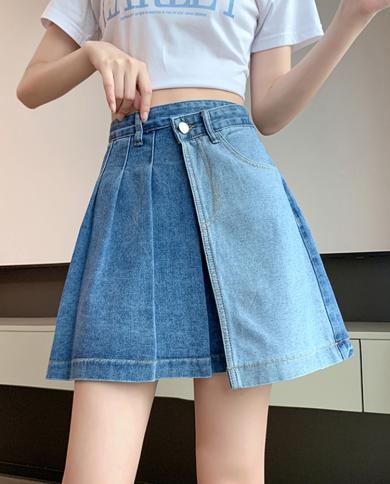 tigena 2023 קיץ חמוד מיני חצאית גינס נשים פלוס מידה s 5xl קזואל סולידי בנות קו חצאית גינס גבוה מותן לנשים
