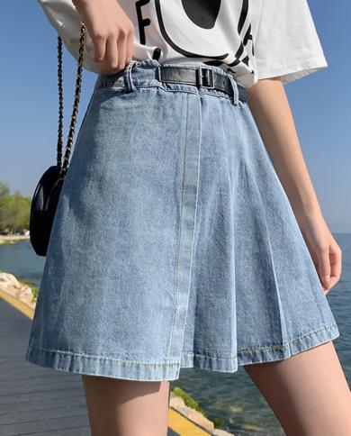 tigena חצאית מיני גינס חמודה לנשים סטודנטים קיץ 2023 קו מותן גבוה חצאית גינס קצרה נשית פלוס מידה m 5xl