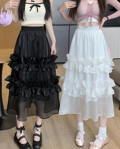 עיצוב אופנה tigena חצאית ארוכת מידי נשים 2023 אביב קיץ אלגנטי לבן מדורגים גבוה מותן באורך בינוני חצאית נשית