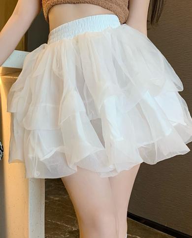 טיגנה לבנה חמוד מיני חצאית טוטו טול נשים 2023 קיץ kawaii mesh a line חצאית קומות מותן גבוה בנות