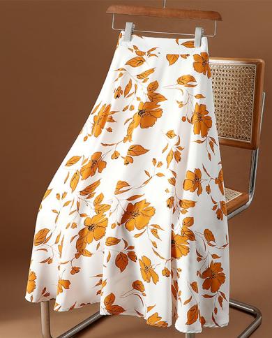 tigena חצאית אלגנטית שיפון מידי ארוכה לנשים 2023 אביב קיץ קזואל קו אלסטי מותן גבוה חצאית מקסי נקבה