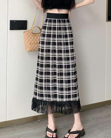 Tigena Elegant Tiered Long Tulle Skirt For Women 2023 Spring Summer Casual  Solid A Line High Waist Pleated Mesh Skirt Fe size One size Color Black