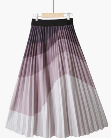 טיגנה אופנה חצאית קפלים שיפוע לנשים 2023 אביב קיץ קו מותן גבוה קפלים מידי ארוך חצאית נשית