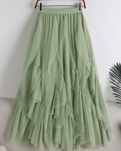 חצאיות סלסול ירוקות נשים חצאית ירוקה טול ארוכה אישה מרווה חצאיות טול ארוכות ירוקות