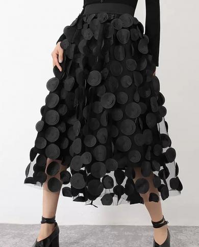 עיצוב אופנה tigena שחור טול חצאית ארוכה לנשים 2023 אביב קיץ אלגנטי וינטג קו חצאית מידי f