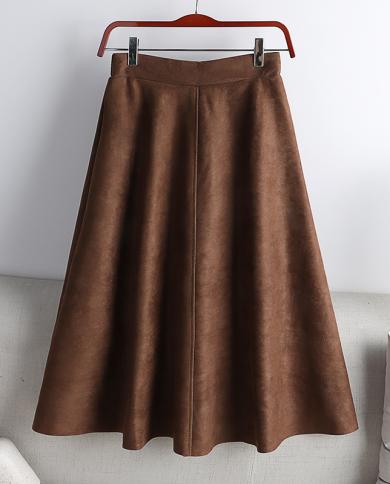 חצאית דמוי עור באורך הברך חצאיות זמש נשים חצאית זמש חומה חצאית חזה