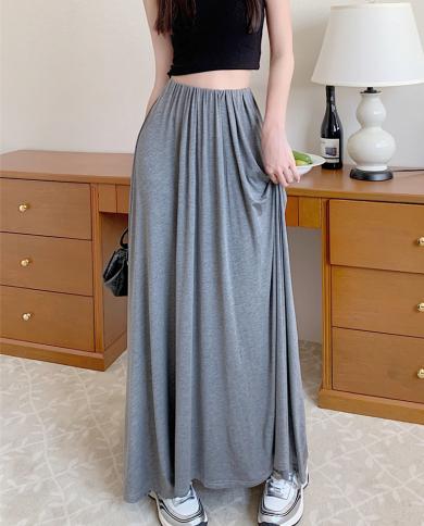 tigena אלגנטי נמכר חצאית מקסי קפלים לנשים 2023 וינטג חדש באורך קרסול קו מותן גבוה חצאית ארוכה נשית שחור