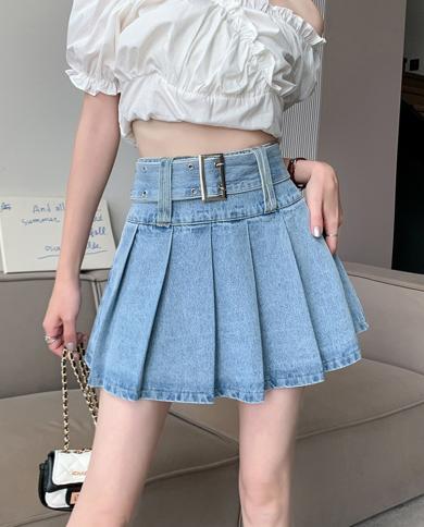 Pleated denim skirt outlet in summer