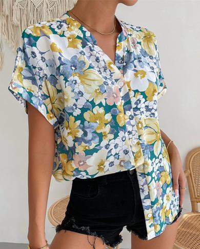 חולצות חוף רפויות פרחוניות לנשים 2023 קיץ 2023 חולצות אוברסייז לנשים אופנה אלגנטית נוער נקבה