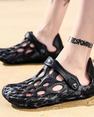 Summer Shoes Hole Men Sandals Summer Clogs Sandals Men's Summer Sandals  2023 Color Black Gray Shoe Size 45