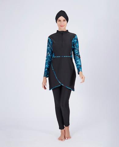 3pcs Muslim Modest Swimwear For Women Full Cover Islamic Long Sleeve  Burkini Turban Maillots De Bains Musulmans Maillot size 4xl Color MSW025