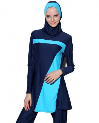 בורקיני שרוולים ארוכים בגדי ים מוסלמים נשים צבע טלאים חיגאב מייללוט דה ביין פאם בגד ים איסלאמי בגדי ים מוסלי