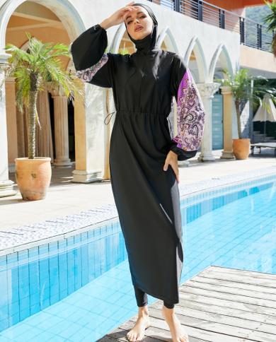 בורקיני פאם מוסלמי בגדי ים נשים 2023 בגד ים עם שרוולים ארוכים חליפת שחייה איסלמית גלימות צנועות בגדי ים פשוטים עם היג