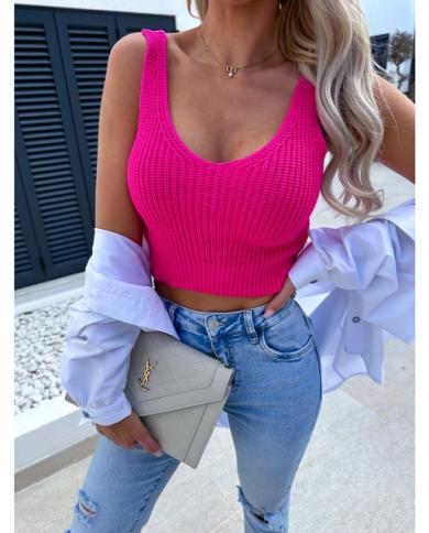 2023 Cover Up Knitted Crop Tops Women Y2k Summer Clothes