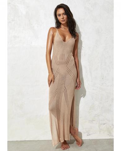 כיסויי ביקיני טוניקה סרוגה 2023 שמלת רצועות חלולה לנשים קיץ כיסוי חוף בגדי חוף ללא גב