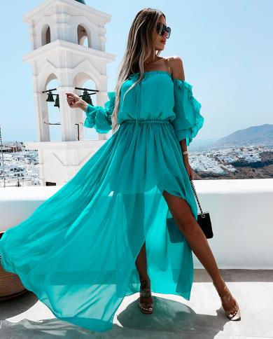 2023 Summer Beach Dress Women Boho Chic Bandeau Elegant Slit Maxi Dress  Vacation Beach Cover Up