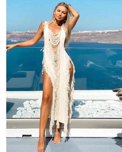 2023 כיסוי חוף קרושה לבן כיסוי ביקיני שמלת מסיבה חלולה בגדי נשים בגדי חוף קיץ חליפת ים