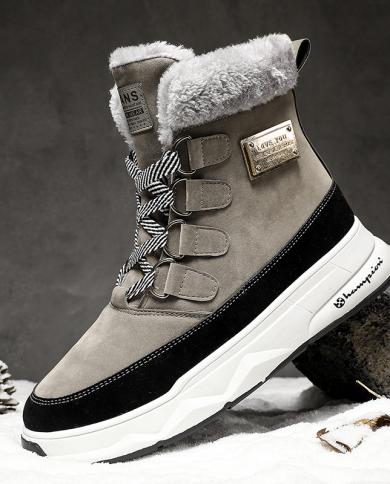 2022 מגפי גברים חדשים נעלי חורף נעלי אופנה נעלי סניקרס מגפי שלג ללא החלקה מגפי קרסול חמים לגברים מעובה זמש בקטיפה