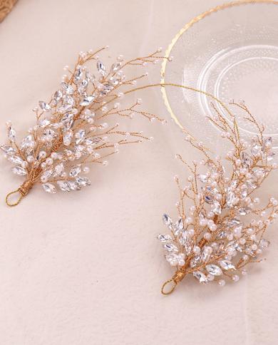 רצועות ראש פנינים רצועות שיער חוט זהב כיסוי ראש יהלומים מלאכותיים לנשים תכשיטי עיצוב שיער למסיבה כלה גישה לשיער חתונה