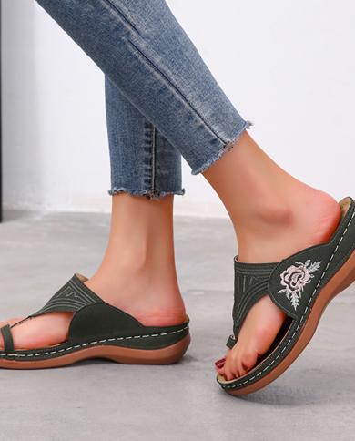 rimocy אופנה טריזים רקומים כפכפים נשים קיץ קליפ אצבע פלטפורמת נעלי בית אישה עבה סנדלי חוף בתוספת