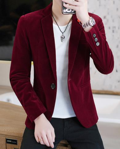Men's Red Velvet Elegant Suit, Casual Style, Gentleman's Business Suit