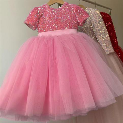 קיץ שמלה ורודה חדשה לילדה ילדה חמודה נצנצים טול טוטו שמלת יום הולדת שמלות נסיכה שמלות פרח בנות שמלה ל