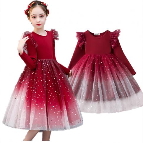 בגדי ילדים ילדה מסיבת חג המולד שמלת ערב ילדים בנות שרוולים ארוכים בנות שמלות קזואל