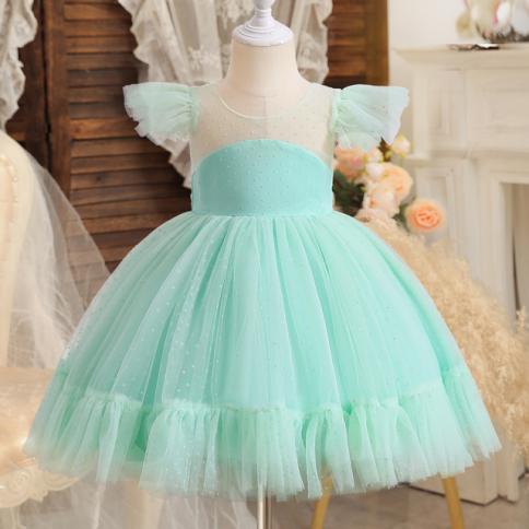 4 10t Girl Princess Dress Kids Short Sleeve Dot Birthday Tulle Tutu Gown  Evening Party Costume